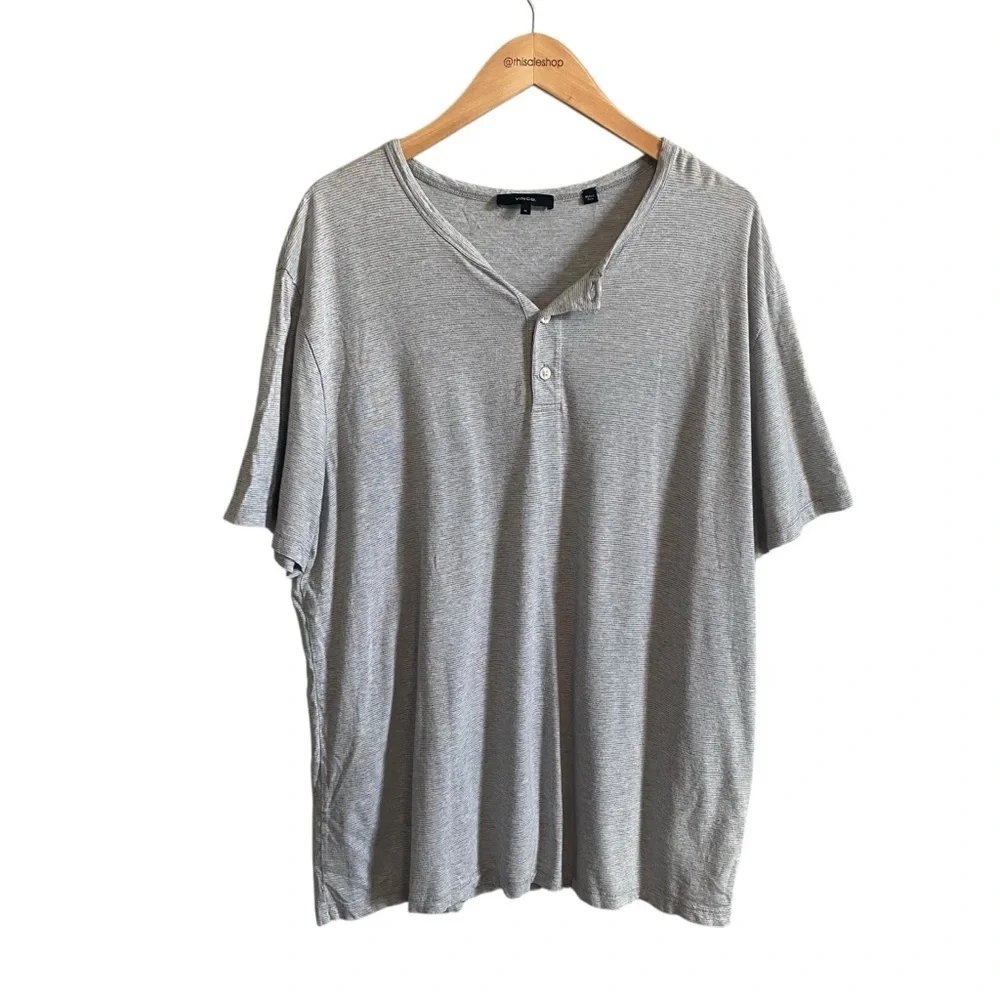 Vince Men's Short Sleeve Henley Cotton Modal Blend Stripe Tee Size XL